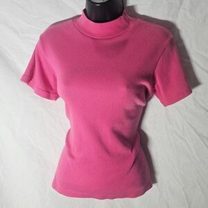 Vintage 90s hot pink ribbed mock neck top